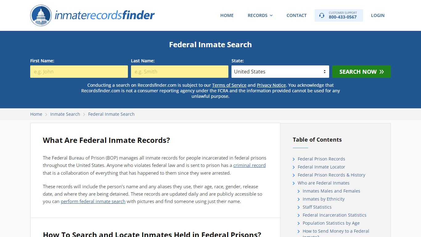 Federal Inmate Search & Locator - Federal Prison Records - RecordsFinder
