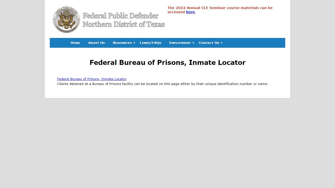 Federal Bureau of Prisons, Inmate Locator | Office of the Public ...